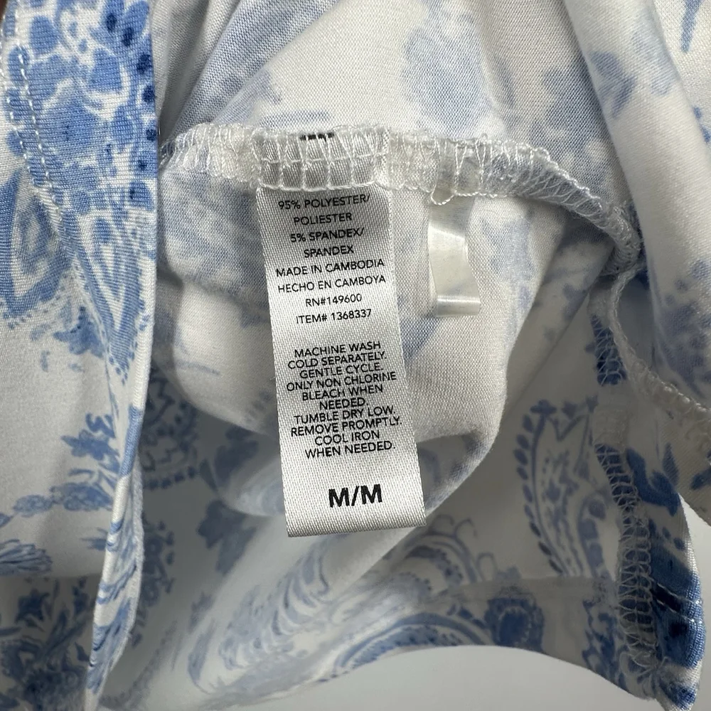 Flora Nikroo Paisley 3/4 Sleeve V Neck Pajama Shirt White Blue Size Medium - Picture 6 of 8